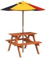 vidaXL Gartentisch Picknicktisch f&uuml;r 4 Kinder mit Sonnenschirm Massivholz Tanne