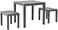 vidaXL Gartenlounge-Set Gartentisch mit 2 B&auml;nken Kunststoff Braun, (3-tlg)