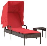 vidaXL Gartenliege Sonnenliege mit Sonnendach und Tisch Braun Polyrattan, 1 St.
