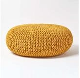 Homescapes Pouf Gro&szlig;er Strickpouf 100% Baumwolle, Senf