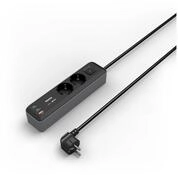 Hama Steckdosenleiste 2-fach mit USB-C/A, 65W, Schalter, 1,4m, Schwarz/Grau