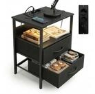 relaxdays Nachttisch Beistelltisch mit LED & USB-Anschluss, schwarz