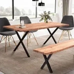 FINEBUY Esstisch FB68308 180cm Baumkante Esszimmertisch Baumkantentisch...