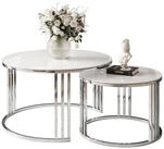 Lookway Couchtisch LORI 2in1 GLASS runder Couchtisch mit silber chrom Gestell...