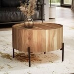FINEBUY Couchtisch FB105390 Akazie Massivholz rund 60 cm Wohnzimmertisch in