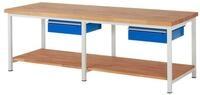 RAU Werkbank Werkbank 2500x900x840-1040mm 2xSchublade-TA lichtgrau/enzianblau