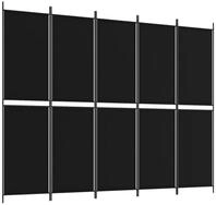 vidaXL Paravent, 5-tlg. Raumteiler Schwarz 250x200 cm Stoff