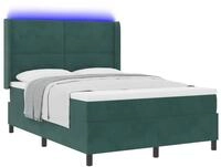 vidaXL Bett Boxspringbett mit LED-Lichtleisten Dunkelgr&uuml;n 140 x 200 cm Samt...