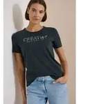 CECIL Print-Shirt Sommershirt mit Rundhals und Glitzer-Wording gr&uuml;n L (42)