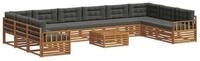 vidaXL Gartenlounge-Set Sofagarnituren 11 pcs Natur und Anthrazit Massivholz,
