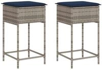 vidaXL Gartenstuhl Garten-Barhocker mit Kissen 2 Stk. Grau Poly Rattan (1 St)