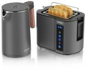 Arendo Fr&uuml;hst&uuml;cks-Set Edelstahl Wasserkocher 1,5l, 2-Scheiben Kurzschlitz Toaster,