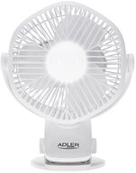 ADLER EUROPE Akku-Ventilator AD 7335 mit Clip, LED Lampe, 3 Geschwindigkeiten,...