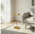 FINEBUY Beistelltisch FB116458 Anstelltisch Metall Gold 40x38cm Blattform...
