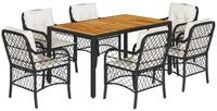 vidaXL Garten-Essgruppe 7-tlg. Garten-Essgruppe mit Kissen Schwarz Poly Rattan,