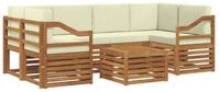 vidaXL Gartenlounge-Set Outdoor-Sofagarnitur 7 pcs Natur und Creme Massivholz,