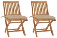 vidaXL Gartenstuhl, Gartenst&uuml;hle 2 Stk. mit Beige Kissen Massivholz Teak