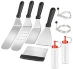 Intirilife Grillbesteck-Set, (9 tlg), BBQ Grillbesteck Grillwerkzeug Plancha Kit