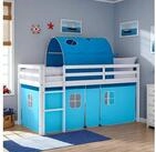 Homestyle4u Hochbett mit Rutsche 90x200 Kinderbett Jungen Kiefer Wei&szlig; Blau...