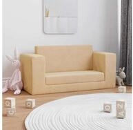 vidaXL Kindersofa, Kinder-Schlafsofa 2-Sitzer Creme Weicher Pl&uuml;sch