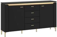 Sideboard NORICA, 2 T&uuml;ren, 4 Schubladen, Goldgelb, Schwarz, Soft-Close. ohne