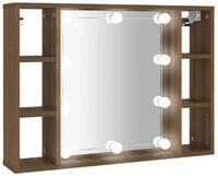 vidaXL Badezimmerspiegelschrank Spiegelschrank mit LED Braun Eiche-Optik...