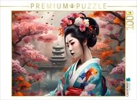 CALVENDO Puzzle CALVENDO Puzzle Geisha im Fr&uuml;hling mit Tempel im Hintergrund,...