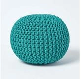 Homescapes Pouf Runder Strickpouf 100% Baumwolle, petrol