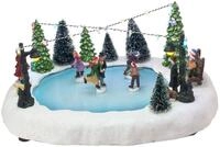 Spetebo Weihnachtsszene Eisbahn mit fahrenden Figuren und LED Beleuchtung,...