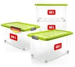 BigDean Aufbewahrungsbox 60 L mit Deckel gro&szlig; &ndash; robuste Stapelbox rollbar mit