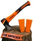 TronicXL Axt Handbeil + 2X Keil I Beil klein 600g Fiberglasstiel Anti Rutsch...