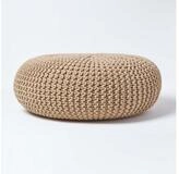 Homescapes Pouf Gro&szlig;er Strickpouf 100% Baumwolle, cremewei&szlig;