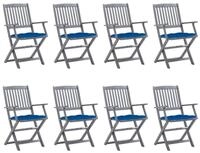 vidaXL Gartenstuhl Klappbare Gartenst&uuml;hle 8 Stk. mit Kissen Massivholz (8 St)