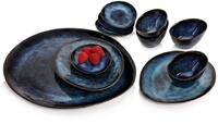 S&Auml;NGER Servier-Set Tokio, Steingut, (11-tlg), Blau Schwarz, Handmade, Premium