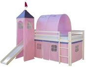 Homestyle4u Hochbett 90x200 Kinderbett mit Leiter und Vorhang Wei&szlig; Rosa Holz...