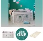 Homestyle4u Hochbett 90x200 Wei&szlig; mit Vorhang Sterne Grau f&uuml;r 1 Kind Kiefer...