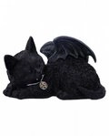 Horror-Shop Dekofigur Schlafende schwarze Katze mit Vampirfl&uuml;gel 18cm al