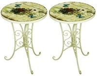 Harms Import Bistrotisch, 2x Beistell Tisch Bistro Blumen Terrassen Au&szlig;en...