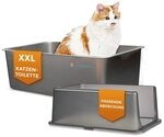 Lucky-Kitty Katzentoilette XXL Katzenklo aus Edelstahl mit Deckel absolut