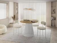 WFL GROUP Esstisch Naro White ausziehbar rund modern mit wei&szlig;en Metallbeinen...