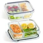 Praknu Lunchbox Meal Prep Boxen Glas 3 F&auml;cher - Glasdosen 2er Set mit Deckel...