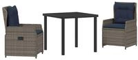 vidaXL Gartenlounge-Set Garten Essgruppe mit Kissen 3 pcs Grau Poly Rattan,...