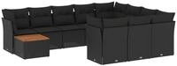 vidaXL Gartenlounge-Set 11-tlg. Garten-Sofagarnitur mit Kissen Schwarz Poly...