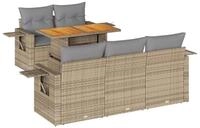 vidaXL Gartenlounge-Set 6-tlg. Garten-Sofagarnitur mit Kissen Beige Poly Rattan,