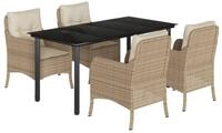 vidaXL Garten-Essgruppe 5-tlg. Garten-Essgruppe mit Kissen Beige Poly Rattan,...