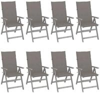 vidaXL Gartenstuhl Verstellbare Gartenst&uuml;hle mit Auflagen 8 Stk. Grau nholz (8...