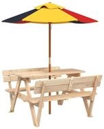 vidaXL Gartentisch Picknicktisch f&uuml;r 4 Kinder mit Sonnenschirm Massivholz Tanne