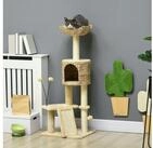 PawHut Kratzbaum Kratzstamm, Katzenkratzbaum mit Katzenbett, einem Ball, f&uuml;r
