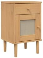 vidaXL Nachttisch Nachttisch SENJA Rattan-Look Braun 40x35x65cm Massivholz...