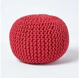 Homescapes Pouf Runder Strickpouf 100% Baumwolle, rot